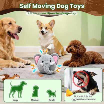 Interactive Dog Toys, Self Moving Dog Toy to Keep Them Busy, Electronic Vibrating Dogs Toy/Squeaky Bouncing Ball for Small Medium Large Dogs with Jumping Music Talking Silent Mode (Elephant)