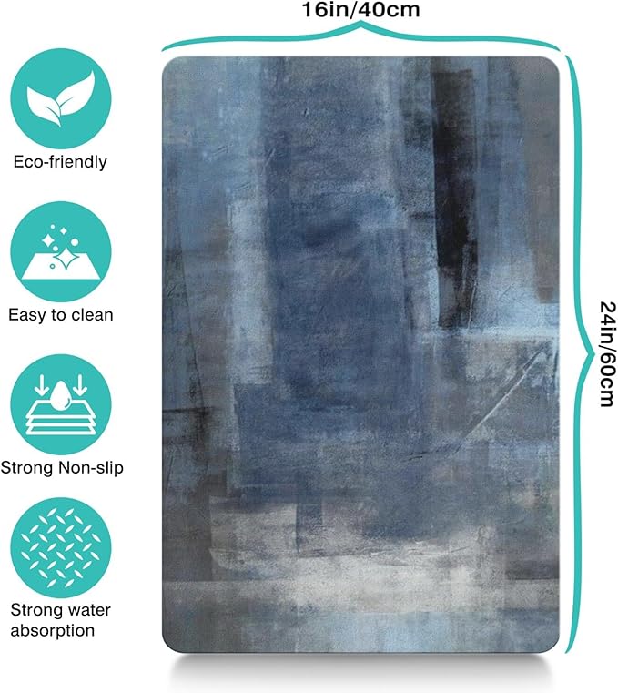 Dog Food Mats for Floors Absorbent, Cat Food Mat - Pet Cat Feeding Mat Quick Dry, Dog Bowl Mats for Water, Pet Supplies Feeding Placemat 16" x 24" Tie-Dye Dark Blue
