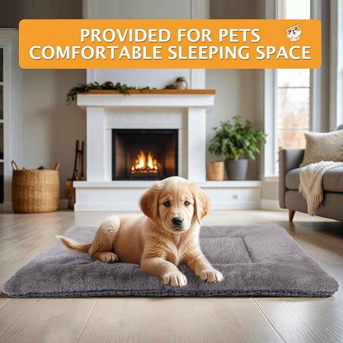 Reversible Dog Bed Mat with Plush and Corn Velvet,Soft Warm Pet Cushion, Dual Purpose Washable Sleeping Mattress Bed for Small Medium Large Dog and Cat XB004 (48"*30", Light Grey)