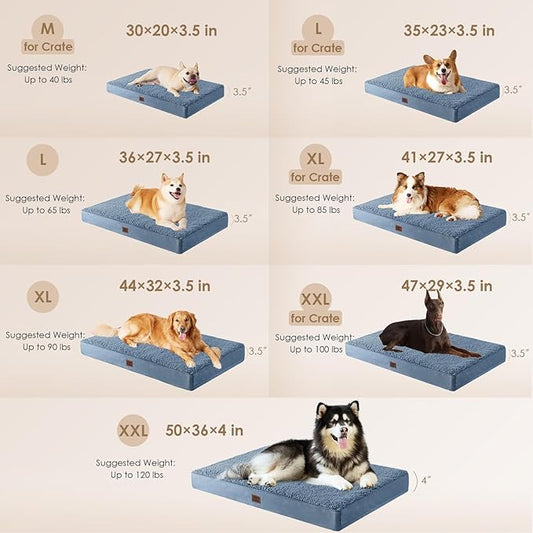 EHEYCIGA Orthopedic Dog Beds for Large Dogs with Removable Washable Cover for Crate, Spa Blue, 35x23