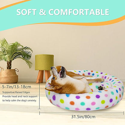 31 Inch Calming Dog Bed for Medium Dogs, Round Anti-Anxiety Warm Bed, Soft Cozy Anti-Slip Donut Washable Pet Bed, Fits up to 50 lbs Pets