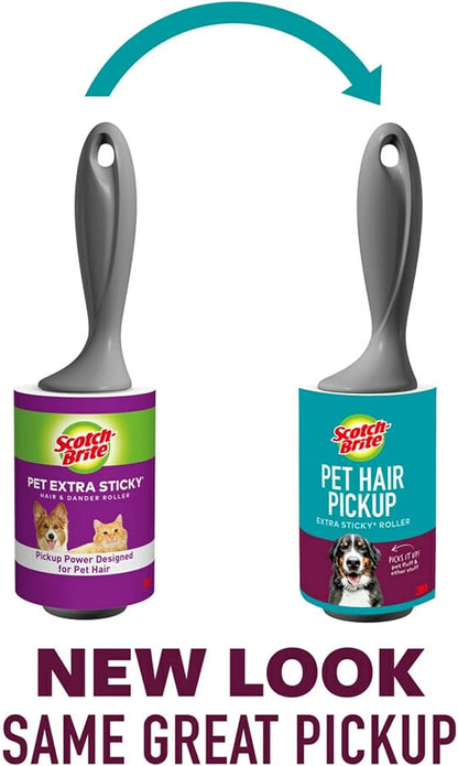 Scotch-Brite Pet Hair Pickup Extra Sticky Lint Roller, Designed for Removing Fur + Fluff on Couches, Clothes, Dog and Cat Beds, & More, 1 Pack, 95 Easy-Tear Adhesive Sheets Total