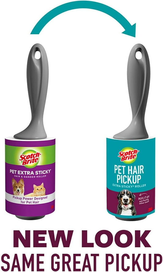 Scotch-Brite Pet Hair Pickup Extra Sticky Lint Roller, Designed for Removing Fur + Fluff on Couches, Clothes, Dog and Cat Beds, & More, 1 Pack, 95 Easy-Tear Adhesive Sheets Total