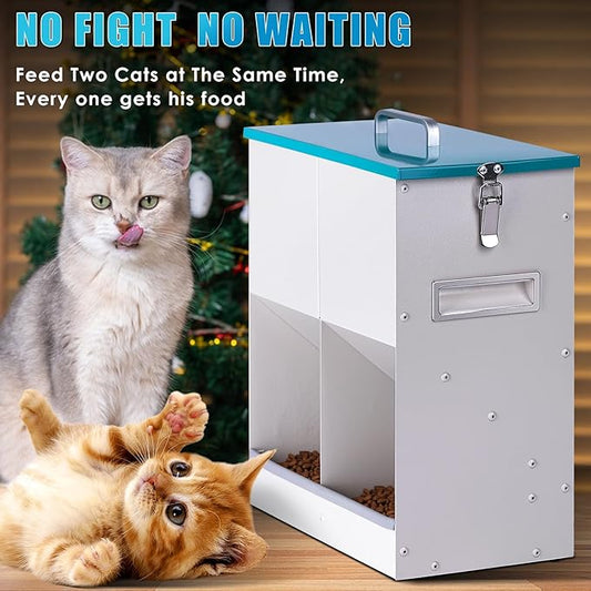 Automatic Cat Feeder Outdoor Dog Dry Food Dispenser Gravity Cat Feeder Pet Feeder for 2 Cats, 42cups/10L Dual (10L)