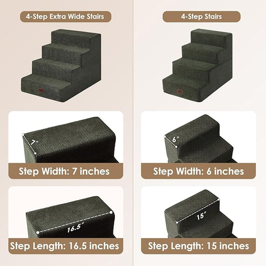 EHEYCIGA Dog Stairs for Bed 20" H, 4-Step Extra Wide Dog Steps for High Bed, Pet Steps for Small Dogs and Cats, Non-Slip Balanced Pet Ramp Indoor, Military Green