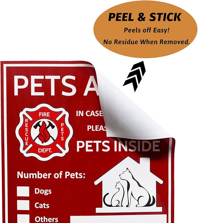 Pet Alert Sticker - Pet Inside Sticker,Safety Alert for Pets Inside,Save My pet in Case of Emergency,Rescue Pets Decal for House Window Door -4 Pack with Wallet Card & Key Tag