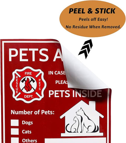 Pet Alert Sticker - Pet Inside Sticker,Safety Alert for Pets Inside,Save My pet in Case of Emergency,Rescue Pets Decal for House Window Door -4 Pack with Wallet Card & Key Tag