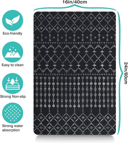 Dog Food Mats for Floors Absorbent, Cat Food Mat - Pet Cat Feeding Mat Quick Dry, Dog Bowl Mats for Water, Pet Supplies Feeding Placemat 16" x 24" Black Boho