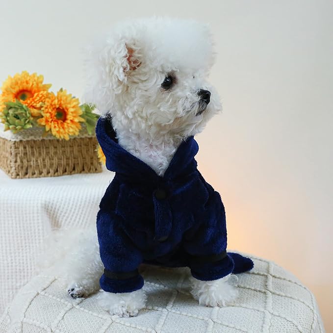 Dog Bathrobe Fast Absorbent Hooded Bath Towel Small Dog Thickened Luxury Pajamas Sleepwear Super Soft Microfibre Pet Bath Robe Nightwear Dog Drying Coat Bag for Puppy Cats Chihuahua Yorkie Poodle