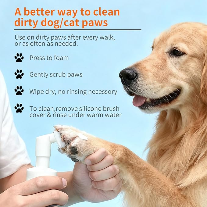 Dog Paw Cleaner with Soft Silicone Brush & No-Rinse Foam – Gentle Mud, Dirt, and Odor Removal for Dogs and Cats – Includes Moisturizing Paw Balm and Towel for Complete Paw Care