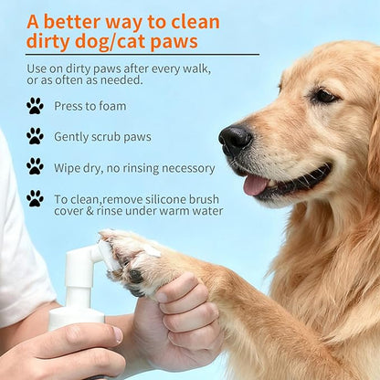 Dog Paw Cleaner with Soft Silicone Brush & No-Rinse Foam – Gentle Mud, Dirt, and Odor Removal for Dogs and Cats – Includes Moisturizing Paw Balm and Towel for Complete Paw Care