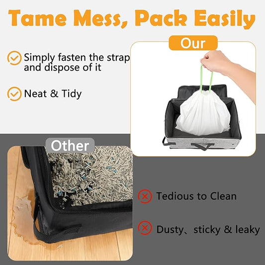 SZEE Travel Litter Box for Cats with Zipped Lid with 3 Pcs Disposable Liner Bags, Easy Cleaning, Suitable for Pets up to 15lbs, Portable Litter Box for Travel, Car, Hotel, Airplane, Camping - Grey