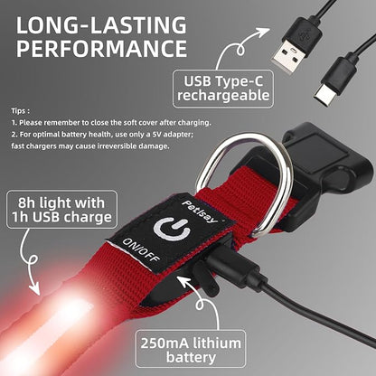 LED Dog Collar for Small Dogs Cats - Fully Waterproof & Adjustable Glow Collar - USB-C Rechargeable for Night Walking, Safety - Flashing Lighted Collar for Dogs(Red,S)