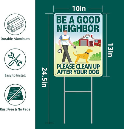 Clean UP After Your Dog Signs, 2-Pack 13"x10" Double-Sided Signs, Corrugated Plastic, H-Stake Metal Stakes, Dog Poop Signs for Lawn, Pick Up After Your Dog Sign