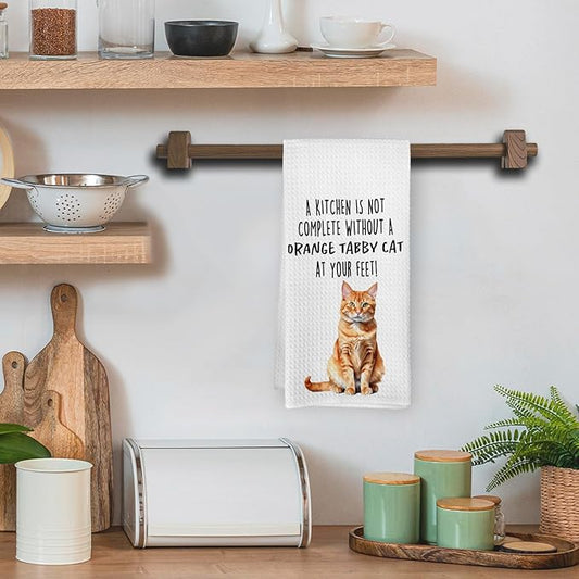 Funny Orange Tabby Cat Gifts Kitchen Towels, Cat Lover Gifts for Women, Funny Hand Towels for Bathroom Decor, A Kitchen Is Not Complete without Dishcloths Dish Towel forKitchen 16x24 Inches