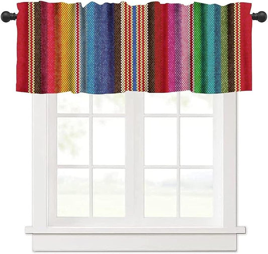 Mexico Valance Curtains Colorful Carpet Stripes Pattern Window Treatment Valances Short Curtains Rod Pocket Drape for Dining Room Home Kitchen Decor, 54x18inch