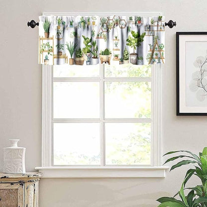 Bohemian Flower Window Valance Curtains, Colorful Succulent Plants Watercolor Boho Floral Green House Plant Potted Flower Valance Curtain for Farmhouse Bedroom Living Room Kitchen 54x18inch