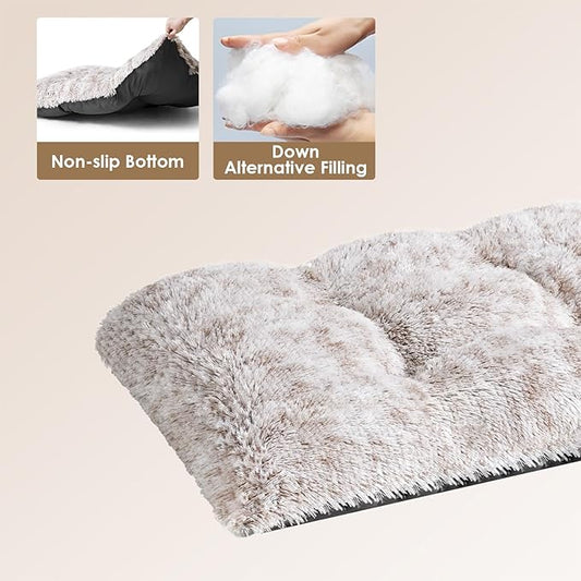 EHEYCIGA Fluffy Dog Crate Bed for Extra Large Dogs, Plush Faux Fur Pet Crate Pad, Calming Anti Anxiety XL Dog Bed, Washable Soft Warm Mat with Non-Slip Bottom, Brown