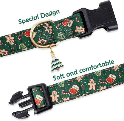 Faygarsle Green Dog Collar Christmas Design Gingerbread Man Pattern for Small Medium Large Dogs Collar Cute Stylish Girl Boy Christmas Dog Collar XS