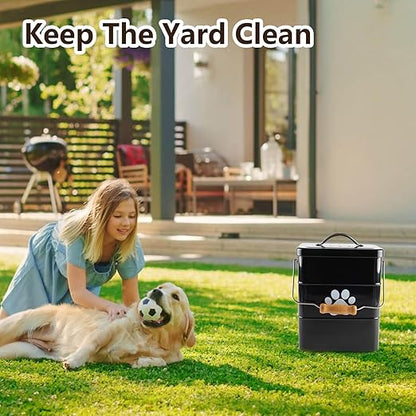Small Dog Poop Trash Can Outside,1.5Gal/6L Metal Dog Waste Trash Can with Lid/Filter/Handle,Pet Waste Container Bucket with 75 Trash Bags-Black