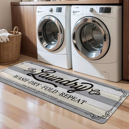 Pauwer Laundry Room Rug Runner 20"x60" Waterproof Rubber Laundry Mat Non Slip Kitchen Mats for Floor Washable Floor Mat Runner Rug for Farmhouse Mudroom Washroom Bathroom Decor