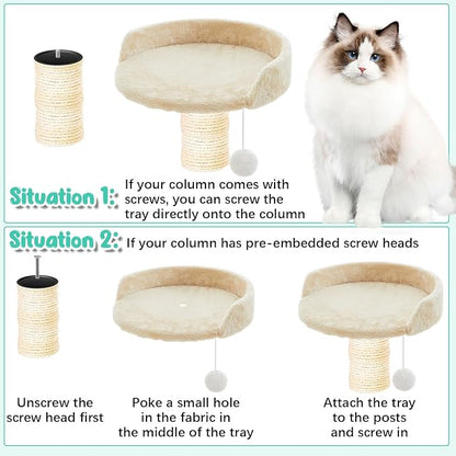 Dansydaisy 2 Pcs 13.39 Inches Semi Edged Cat Tree Replacement Parts Cat Tree Tower Accessories with Hanging Elastic Strings Pom Pom Toys and M8 Screw for Platform Perch Shelves(Creamy White)