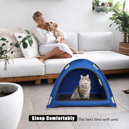 Open Design Pet Tent, Cozy Monitoring Bed for Cats & Puppies, Breathable Mesh Walls for Security & Ventilation, Indoor Outdoor Travel, Blue