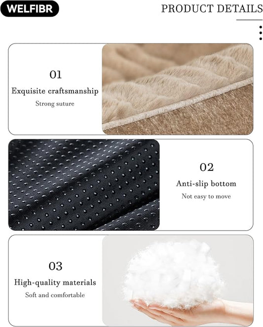 42” Dog Bed with Shredded Foam Filling, Calming Pet Sofa with Removable Washable Cover, Soft Faux Fur Bolster Couch for Dogs, Anti-Slip Bottom