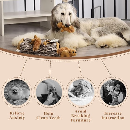 Laifug Hidden Squirrel Plush Dog Toy， Interactive Squeaky Dog Toy Hide and Seek, XL