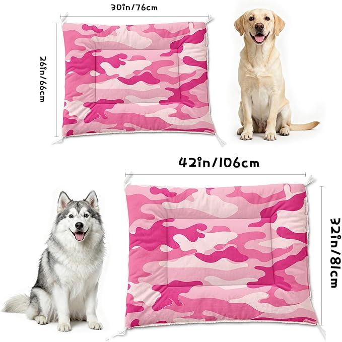 Dog Cat Bed Mat Ultra Soft Fluffy Pet Bed Washable Fashion Dog Crate Beds Comfy Comfy Pet Sleeping Pad Suitable for Pet Raised Bed(30"x26",Pink Camo)