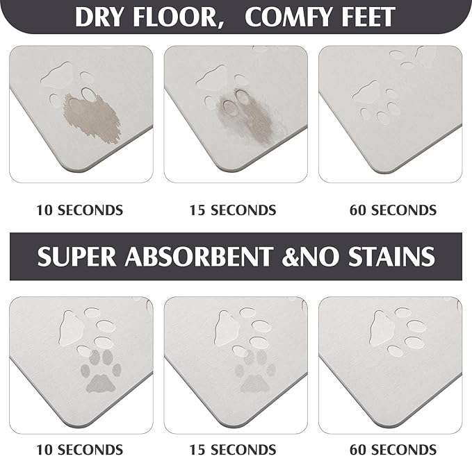 Valentine Dog Gift Stone Mat for Dog Bowl Diatomaceous Earth Absorbent Non Slip Cat Puppy Mat for Food and Water Quick Drying Easy to Clean Placemat for Bowl Dish(Light Gray,16 x 24 Inch)