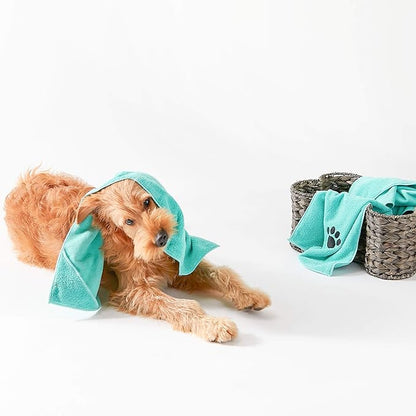 Bone Dry Pet Grooming, Embroidered Microfiber Towel Drying Collection, 15x30, Aqua
