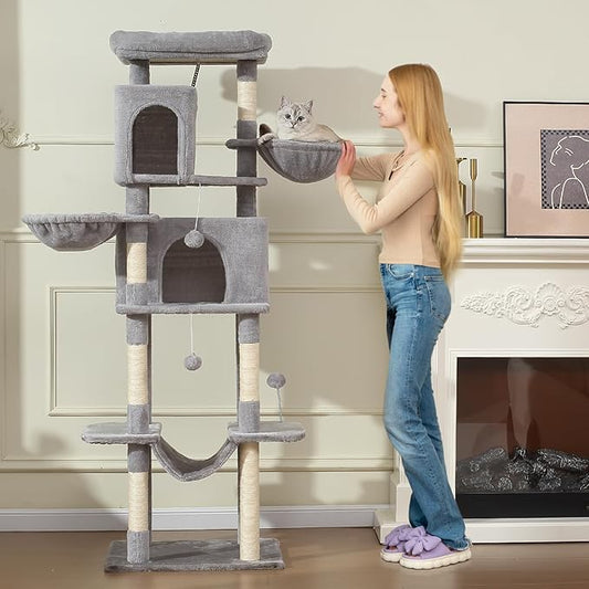 Letkind 70-Inch Cat Tree,Large Cat Tree Tower with Hammock, Scratching Post, Condo and Multi-Level Cat Tower for Large Cats, Cat Activity Center Playhouse, Light Gray LCT016