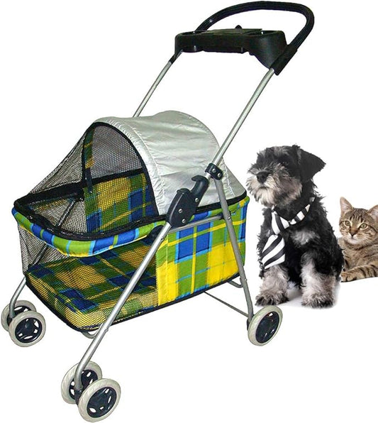 Jogger Pet Stroller for Small & Medium Dogs/Cats 35Lbs Capacity Kitten Doggie Cage Waterproof Foldable Travel Carrier Puppy Strolling Cart Durable Large 4 Wheels Cat Dog Stroller with Cup Holders