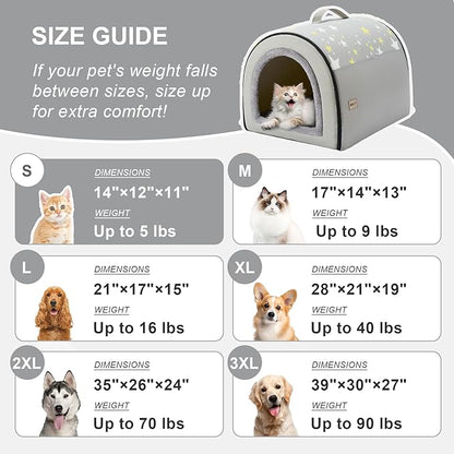 Jiupety Cozy Small Pet Dog House, 2 in 1 Puppy House, S Size for Cat and Puppy, Warm Cave Sleeping Nest for Cats and Dogs, S(14"×12"×11"), Up to 5 Lb, Grey