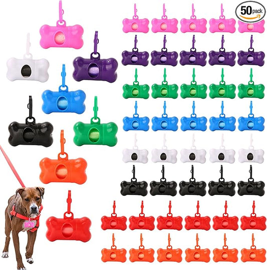 50 Pcs Dog Poop Trash Bag Holder Dispenser Plastic Dog Poop Waste Bag Holder for Leash with Hook and Leak Proof,with Leak Proof PET Waste Bags for Walking Hiking Camping (Bone Shape)