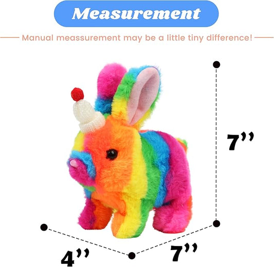 Hopearl Hopping Rabbit with Hat Interactive Electronic Pet Plush Bunny Toy with Sounds and Movements Animated Walking Wiggle Ears Twitch Nose Gift for Toddlers Birthday, Rainbow, 7''
