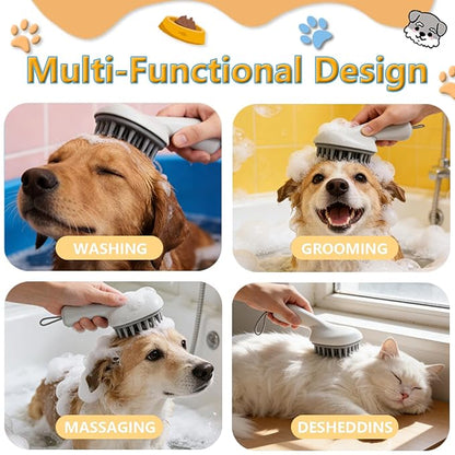 Dog Bath Brush & Massager, Dog Cleaner & Cat Grooming Brush, Silicone Shampoo Scrubber for Dogs & Cats, Rubber Curry Brush for Bathing, Washing & Shedding Care