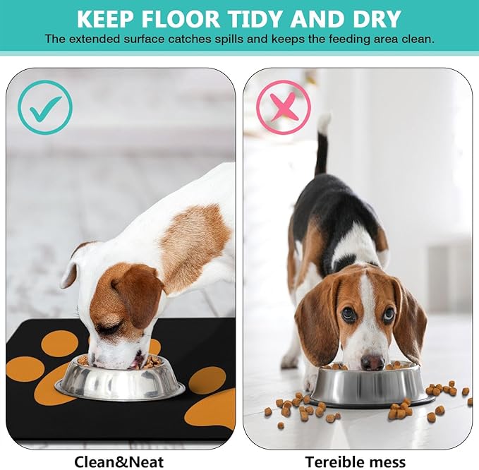 Dog Food Mats for Floors Absorbent, Cat Food Mat - Pet Cat Feeding Mat Quick Dry, Dog Bowl Mats for Water, Pet Supplies Feeding Placemat 12" x 20" Footprints Orange