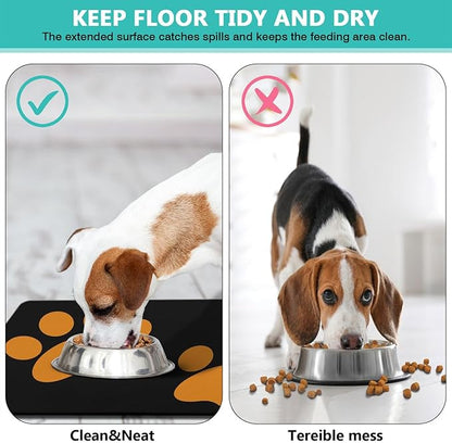 Dog Food Mats for Floors Absorbent, Cat Food Mat - Pet Cat Feeding Mat Quick Dry, Dog Bowl Mats for Water, Pet Supplies Feeding Placemat 12" x 20" Footprints Orange
