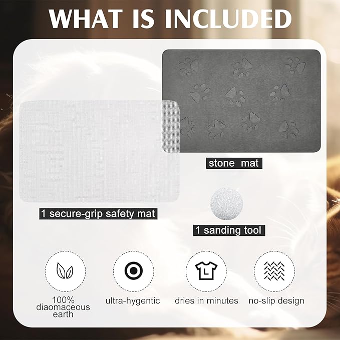 Valentine Dog Gift Stone Mat for Dog Bowl Diatomaceous Earth Absorbent Non Slip Cat Puppy Mat for Food and Water Quick Drying Easy to Clean Placemat for Bowl Dish(Dark Gray,16 x 12 Inch)