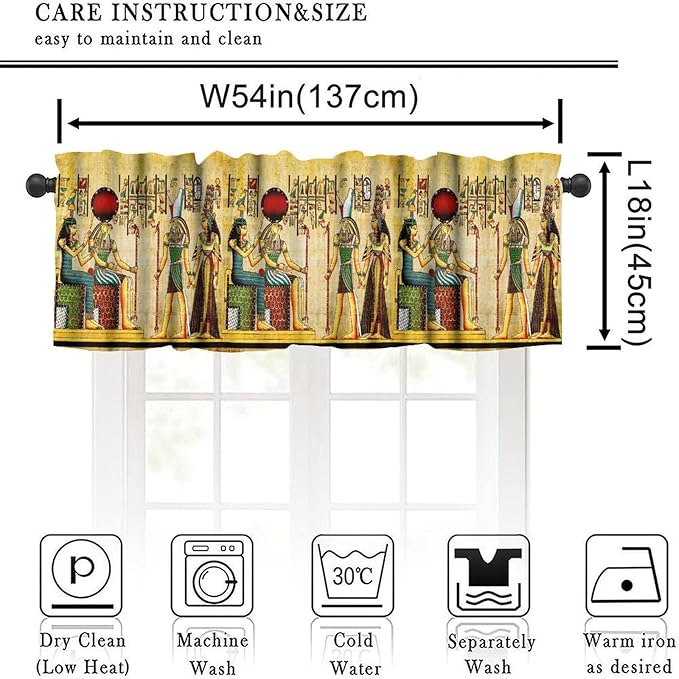 Vintage Ancient Egypt Curtains Valance, Egyptian Style Old Egypt Hieroglyphics Print African Pharaoh Theme Window Valance Curtain for Farmhouse Bedroom Living Room Kitchen 54x18inch