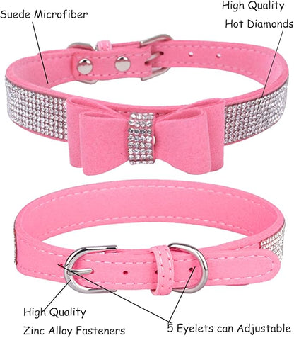 Bling Dog Collar for Small Medium Large Dogs, Crown Rhinestone Dog Collars for Girl and boy Dog, Diamond Puppy Collars, Adjustable Leather Suede SOFE Cat Collar (XS(8.2"-10.6"/21CM-27CM), Pink3)
