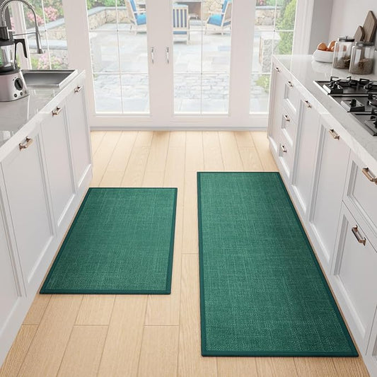 Kitchen Mat Set of 2 PCS, Christmas Cushioned Non Slip Rugs for Kitchen Floor, Absorbent Runner Comfort Standing Mats Washable for Kitchen, Office, Home (Green, 17.3"x47"+17.3"x30")