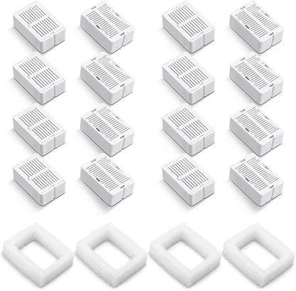 Pet Fountain Filters - 16 Carbon and 4 Foam Pre-Filters for Ceramic/Cupcake Pet Fountain