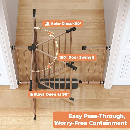 29"-40" Baby Gate for Stairs, Auto Close Stroller Friendly Dog Gate Indoor for Doorways, Pressure Mounted Baby Gate, Easy Walk Through Gate for Children & Pets, Brown
