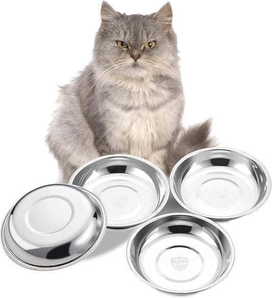 VENTION Medium Shallow Cat Food Bowls, Outer Dia. 8.1 in Whisker Fatigue Cat Bowl, Stainless Steel Cat Food Dish for Indoor Cats, Set of 4 Replacement Cat Bowls for Raised Station(26.7 Fl.oz)