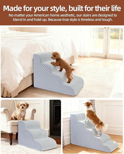 Dog Stairs Ramp for Couch 15.7" H, 3-Step Pet Stairs for Small Dogs with High Density Foam, Dog Slope Stairs with Durable Non-Slip Bottom for Puppy Grey