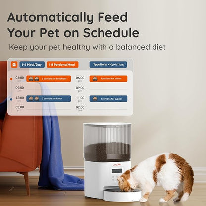 WOPET Automatic Cat Feeder, 4L Automatic Dog Feeder with 180-Day Battery Life, Programmable Cat Food Dispenser with Stainless Steel Bowl，1-6 Meals Per Day