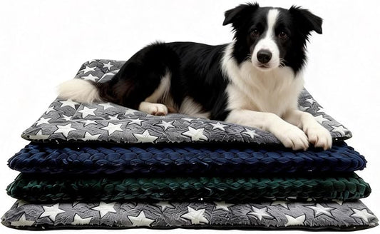 4 Piece Washable Dog Bed Mat with Anti-Slip Bottom, Deluxe Plush Memory Foam Crate Pad & Waterproof Outdoor Kennel Mat for Dogs & Cats-Durable Crates Beds, Large Medium Small Puppy Size 30" x 20",M